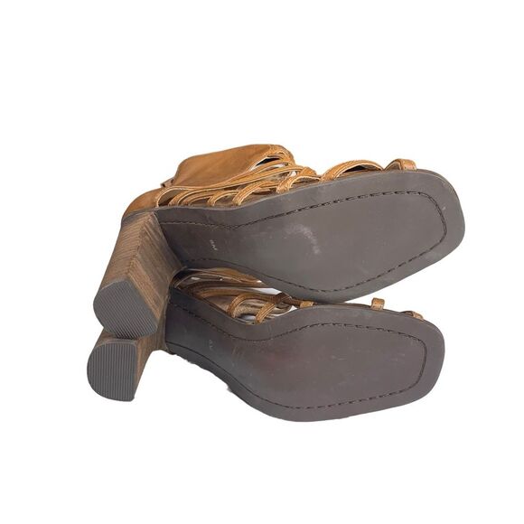 Free People Jeffrey Campbell Gladiator look Leather Block Heels Size 8M Brown - Picture 6 of 9